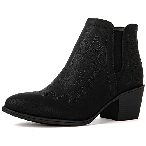 Image of GLOBALWIN Women's Cowgirl boots Western Short Ankle Pull On Comfortable Cowboy Boots For Women Low Heel