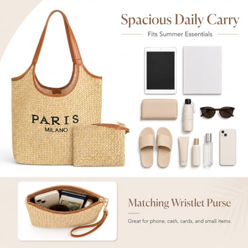 Bolso Tote de Paja para Playa para Mujer miniatura 5