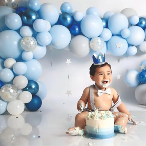 Image of 36 Pcs Set of blue, white and chrome blue balloons garland kit for Birthday Decoration, Baby shower, Home Decoration Items