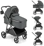 Gromast 3-in-1 Baby Stroller, Convertible Stroller for Newborn Infant Toddler with Reversible Seat, UPF 50+ Canopy & Cup Holder - Gray