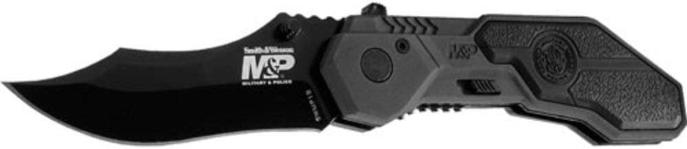 Smith & Wesson M&P SWMP1B 7.1in High Carbon S.S. Folding Knife with 2.9in Clip Point Blade and Aluminum Handle for Tactical, Survival and EDC