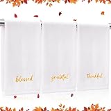 JarThenaAMCS 3Pcs Fall Bathroom Decor Hand Towels Autumn Thanksgiving Cotton Embroidered Towel White Gold Absorbent Bath Towel for Farmhouse Kitchen Hand Drying Cleaning Cooking, 29.5 x 13.7 Inch