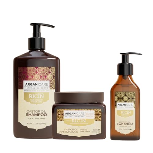 ARGANICARE Gamme Ricin Shampoing + Masque + Sérum Accélérateur de Croissance Apaise le Cuir Chevelu Nourrit et Renforce Cheveux Fort et Brillant 400ML +...
