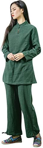 KSUA Womens Chinese Kung Fu Clothing Tai Chi Suit Cotton Yoga Suit for Zen Meditation Martial Arts, Dark Green US XL/Tag XXL