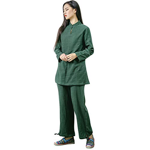 Ksua Womens Chinese Kung Fu Clothing Tai Chi Suit Cotton Yoga Suit For Zen Meditation Martial Arts, Dark Green Us Xl/Tag Xxl #TOP3