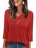 Christmas Shirts for Women 2025 3/4 Length Sleeve Trendy V Neck Dressy Tops Business Casual Outfits Red Blouses L