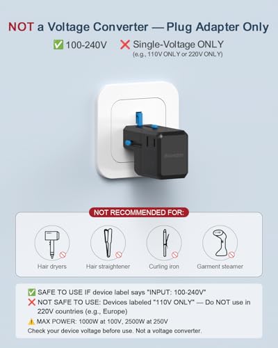 BEONDON Universal Travel Adapter, 25W USB-C Charger, US UK EU AU Plugs - image 9
