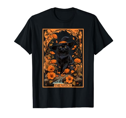 Halloween Cute Witch Black Cat, Tarot Card, Fall Vibes. Camiseta
