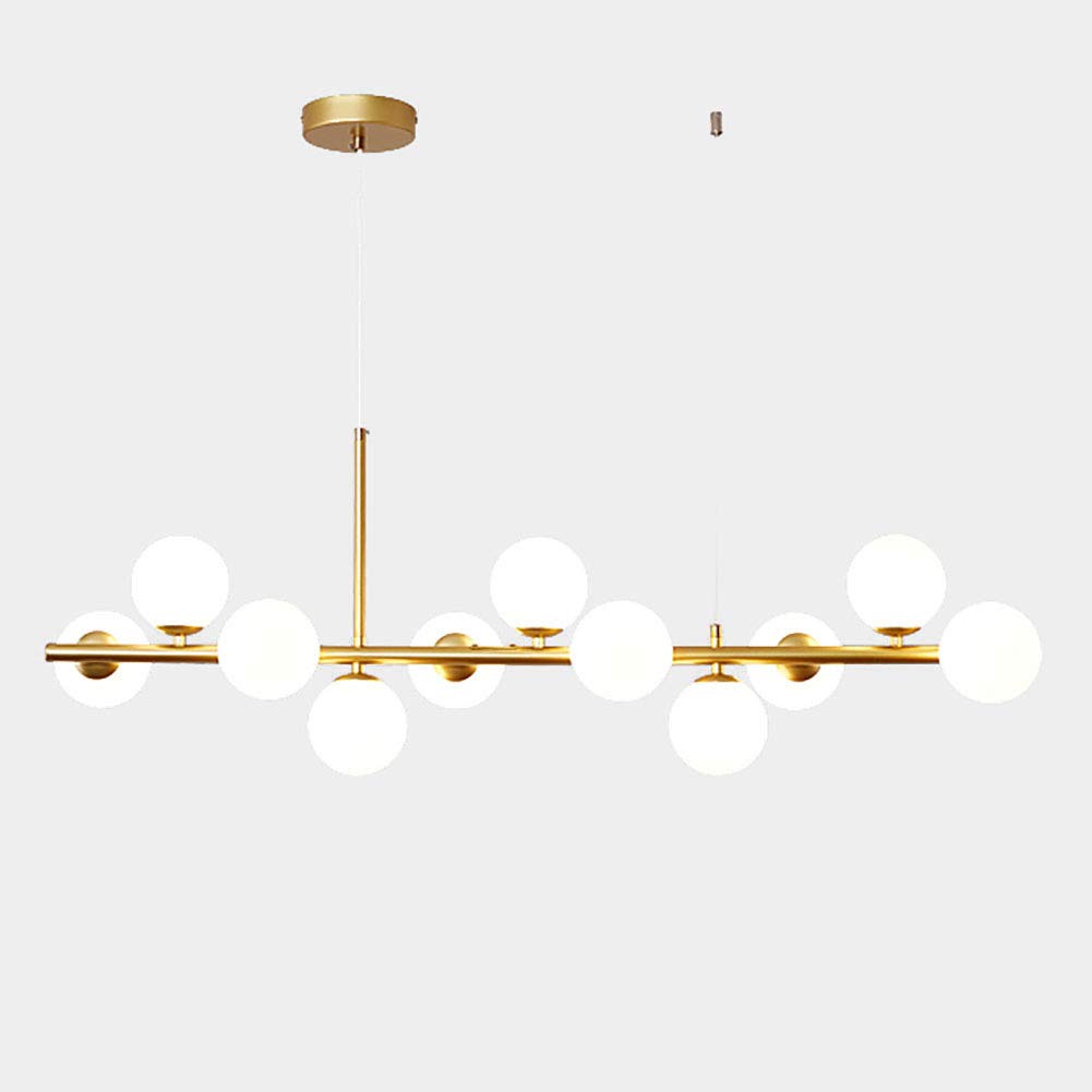 Modern Simple Light Luxury Long Magic Bean Lamp,Modern Brass Finish Glass Ball During Light Mid Century Gold Adjustable Chandelier Luxurious Ceiling Lighting With Handblown Glass S-Milky white 11 head