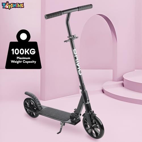 Image of Toyshine Rhino 2 Wheel Runner Scooter with Anti Slip ABS Base Big Wheels Height Adjustable Handlebar Foldable Max Load 50kg for Boys and Girls Ages 5 and Above - Black
