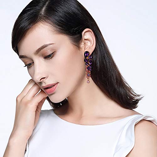 EVER FAITH Women's Austrian Crystal Gorgeous Tear Drops Wedding Dangle Clip-on Earrings3