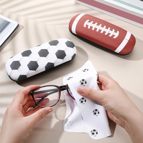 Image of 4 Pcs Hard Shell Eyeglass Case with Microfiber Cloth Ball Themed Kids Glasses Case Durable Small Sunglasses Holder Sports Eyewear Storage Box Protective Cover for Boys Girls Men Women
