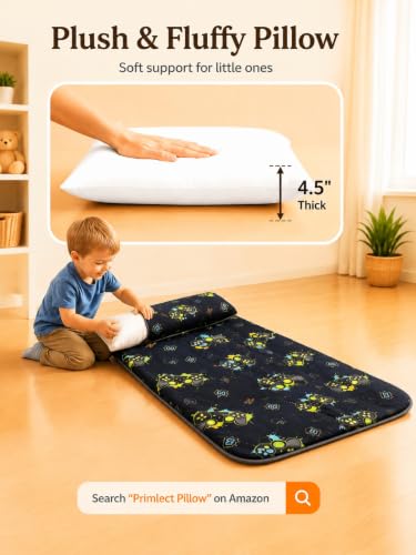 Image of Primlect Toddler Nap Mat with Pillow, Thickened Extra Large Sleeping Bag | 55''x35'' Sleeping Mat with Blanket, Washable, Roll up, Perfect for Daycare, Preschool, Kindergarten, Boys and Girls