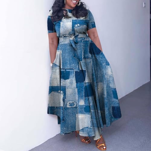 Image of BFFBABY Plus Size Dress A Line Dresses for Women Summer Long Dresses with Sleeve Casual Belted