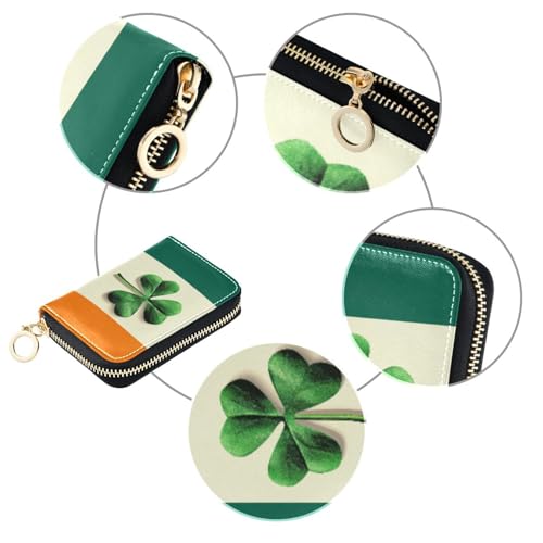 St Patrick's Irish Flag Clover RFID Credit Card Holder Leather With Zipper Card Case Wallet for Women Girls3