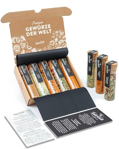 Foto von TIMBER TASTE® Gewürze Geschenkset Frauen - 5 exotische Gewürzmischungen aus aller Welt | Gewürzbox | Gewürzset Geschenk | Feinkost Idee | Besondere Spezialitäten Geschenk Küche zum Geburtstag