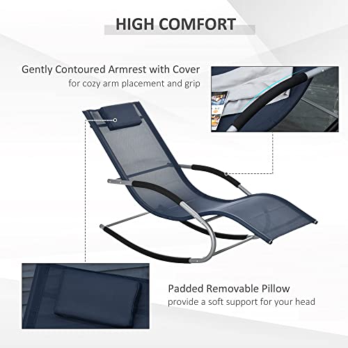 Outsunny Zero Gravity Rocking Chair Outdoor Chaise Lounge Chair Recliner Rocker With Detachable Pillow & Durable Weather-Fighting Fabric For Patio, Deck, Pool (Navy Blue) #TOP5