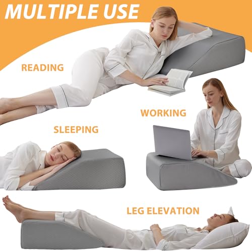 Image of Bedluxe Leg Pillow Elevation, Leg Wedge for Blood Circulation, Leg Elevating Pillow for After Surgery, Memory Foam Foot Knee Pillow for Sleeping 23.6x16.8x8 Inch Grey