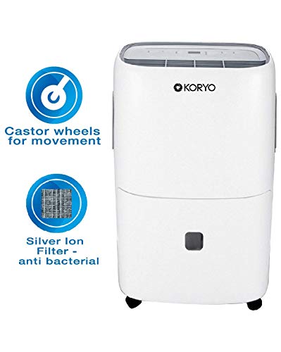 Image of Koryo Dehumidifier 25L /day Moisture Removal 400 Watts 3-in-1 Dehumidifier, Air Purifier and Clothes Dryer (KDE25SI, White)