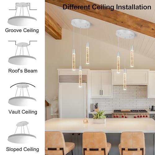 Image of 3 Light Pendant Light,LED Bubble Crystal Pendant with Dimmable,Chrome