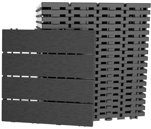 AOSTD 9 sq. ft Plastic Interlocking Deck Tiles,9 Pack,12"x12" Waterproof Outdoor Flooring,Anti-Fading All Weather Use Patio Floor Tiles for Balcony Poolside Porch Backyard | Dark Grey