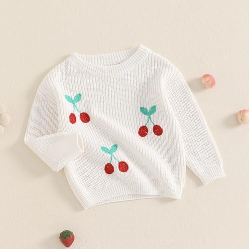 Toddler Girls Sweater Cherry Embroidery Crew Neck Long Sleeve Kids Pullovers Fall Clothes Tops3