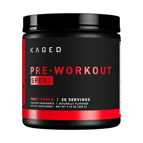 Kaged Sport Pre Workout Powder for Men & Women, Fruit Punch, Sport Certified, 188mg Caffeine, Nitric Oxide Supplement, Beta Alanine for Energy, Weightlifting, Cardio Endurance & Strength, 20 Servings