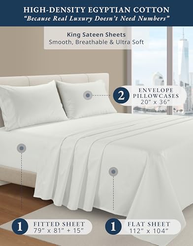 Image of LANE LINEN Extra Deep Pocket King Sheet Set Sateen Weave - Vaporous Gray | Alaskan King Sheets - 4-Piece Set, For A Luxurious Night's Sleep, For A Silky Hotel-Style Bed, Guest-Ready Comfort