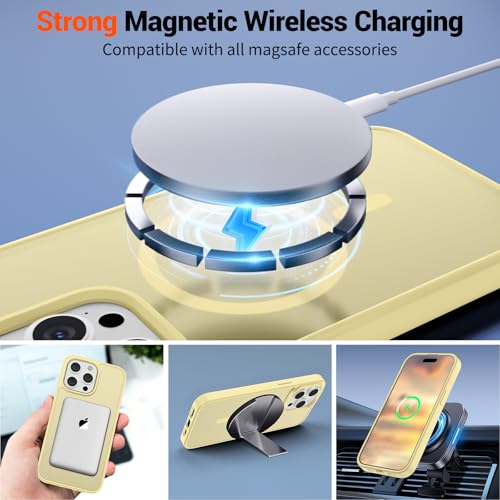 Image of SUPFINE Magnetic for iPhone 15 Pro Max Case (Compatible with MagSafe) (Military Grade Drop Protection) Slim Translucent Matte Shockproof with Anti-Fingerprint Phone Case,Buttercream Yellow
