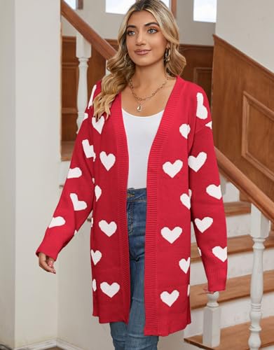 Image of Alsol Lamesa Women's Long Sleeve Heart Cardigan Sweaters V Neck Open Front Knit Coat