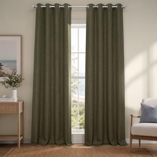 Image of HPD Half Price Drapes - Grommet Faux Linen Curtains for Living Room (1 Panel) - 50W X 84L - Textured Room Darkening Curtains for Bedroom 84 Inches Long - Drapes for Home Decor, Khaki Green