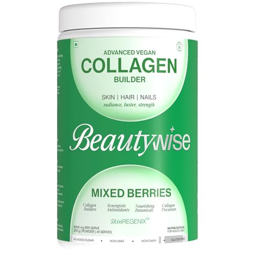Beautywise Plant Based Collagen Builder & Mood Enhancer With 45 Active Ingredients For Skin Repair,Hydration,Hair Growth,Detox & De stress Powder Apple & Grapes 42 Servings 200 grams (Pack of 1)