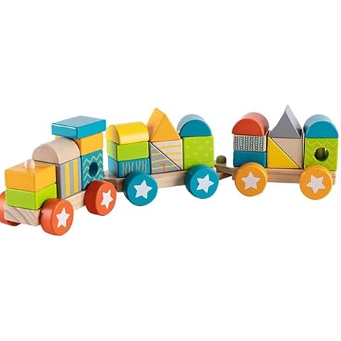 Be4Ever Wooden Toy Stacking Train - Pull Along Building Blocks ,Shape Sorter - Push and Pull Toy26-Piece Set Made from Solid Wood Mixed Colours Educational toy For 18M+ Toddlers, Kids Cover