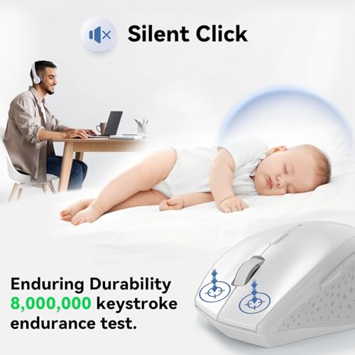 Image of TECKNET Wireless Mouse, 2.4G Computer Mouse with 6-Level Adjustable 4800 DPI, 30 Months Battery, Ergonomic Grips, 6 Buttons Portable for PC, Chromebook, Mac - White