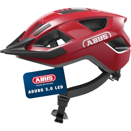 ABUS Fahrradhelm Aduro 3.0 LED - Sportiver City-Helm in stilvollem Design für alltägliche und sportliche Touren - mit Rücklicht - für Damen und Herren - Größe L, Rot