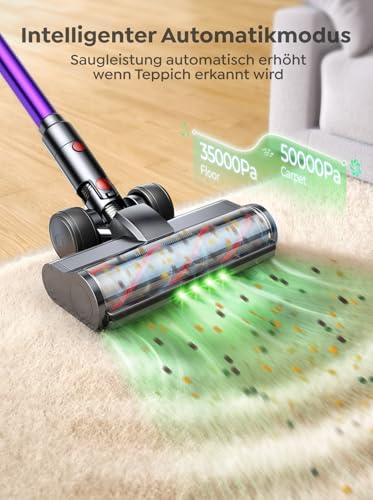 INTETURE Akku Staubsauger,50KPa/600W/65Min Staubsauger Kabellos mit wandmontierbarer Ladestation,Grünlicht-Automatikmodus&Touchscreen,Anti-Verhedderung-Bürste Kabelloser Staubsauge für Bodenbeläge