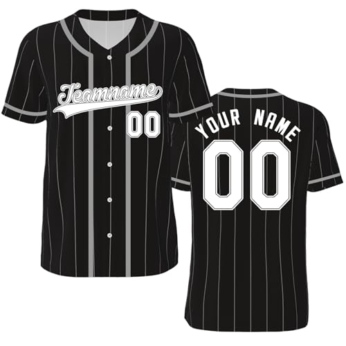 GMDLSK Personalisiertes Baseball Trikot mit Knopfleiste & Nadelstreifen - Individuelle Namensnummern für Herren/Damen/Jugendliche
