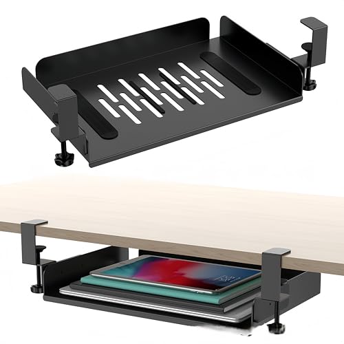 AriKroii Supporto Regolabile Per Laptop Sotto La Scrivania,Supporto Metallo Sotto,Suppor-to Sospeso in Metallo Senza Fori con Cuscinetto in silicone per Laptop/Tablet/File(Cassetti non Estirabili)