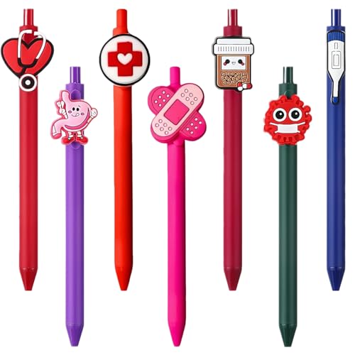 TenaLucy 7 Piezas Bolígrafo de enfermera,Negro Elegante Bolígrafo de Enfermera Bolígrafos para Enfermeras Lindo Juego de Bolígrafos para Enfermera Accesorios de Trabajo Regalo de Enfermera (0.5mm)