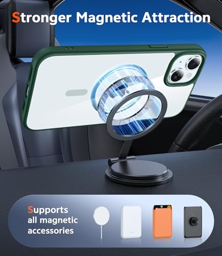 Image of FNTCASE for iPhone 15 Case Clear: iPhone 14 /13 Case Magnetic Phone Cases with Screen Protector Compatible with Magsafe Slim Anti Yellowing Rugged Protective Transparent Cell Cover (B-Alpine Green)