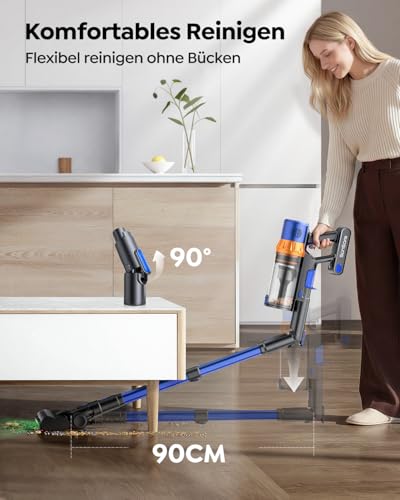SunSare Akku Staubsauger Kabellos 600W/50000Pa/65Min, Akkustaubsauger mit 1M Schlauch, Aromafunktion, Flexibles Biegegelenk, Wandladehalterung, Automatikmodus für Hartböden Teppiche Tierhaare