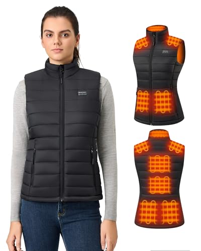Hecusma Heated Gilet Womens with Power Bank 16000mAh 7.4V, Lightweight Heated Vest for Women, Electric Women's Heating Gilet for Outdoor Sport -L