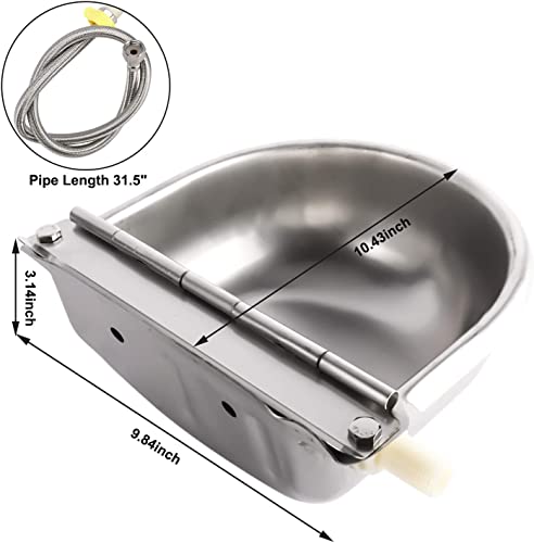 Mono-Gatari Automatic Waterer Water Bowl Farm Livestock Stainless Steel Animal Drinking Water Bowl For Pigs Horse Cattle Goat Sheep Dog (With Drainage Hole,With Pipe,With Float Valve) #TOP1