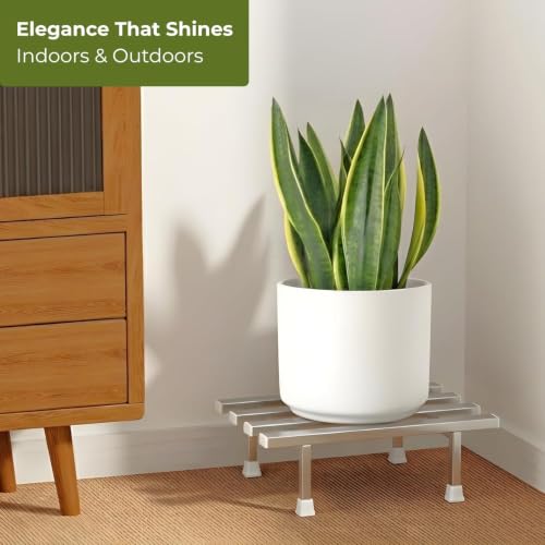 Image of Dolin Decor Stainless Steel Plant Stand Rust Proof Heavy Duty Flower Pot Holder for Indoor Outdoor Balcony Garden - Planter Stand 80kg Capacity (Silver 84, Set of 2)