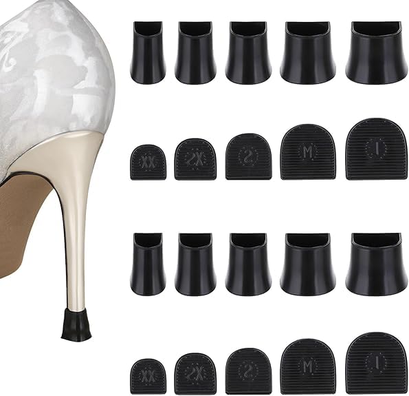 Inralimot 10 Pairs Heel Caps for High Heels, 5 Sizes Heel Covers for High Heel Shoes Black High Heel Protectors Non-Slip Heel Stoppers for High Heels Replacement Tips Caps for Walking on Grass and Uneven Road