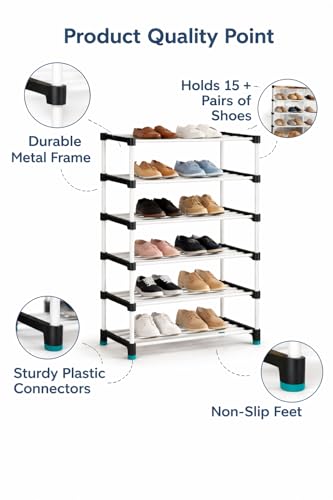 Image of PLX Store 6 Tier Plastic Shoe Rack for Home, Stackable Shoe Organizer Shelf Stand, Space Saving Footwear Storage Rack for Bedroom, Closet & Entryway