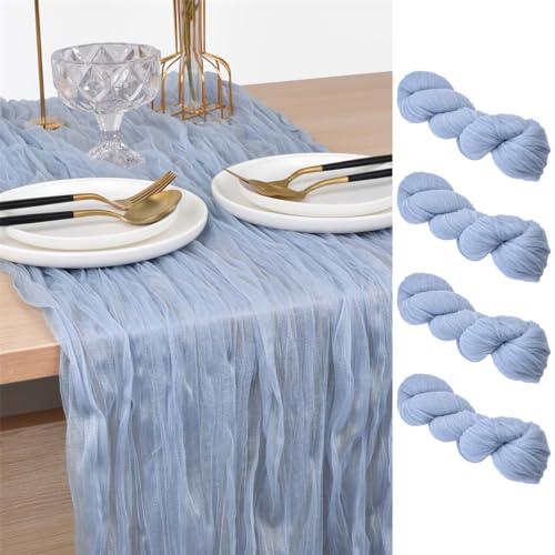 Joanlody Blue Cheesecloth Table Runner Spring Easter 10Ft Rustic Gauze