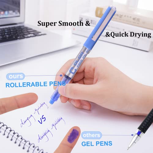 Eyeye Light Blue Extra Fine Rollering Pen, Liquid Ink Roller Ball Pens Fine Point, 0.5Mm Needle Nib, Free Ink Roller, 12 Pcs Rollerball Pens Ink Fine Tip Pens,Teal Blue #TOP2