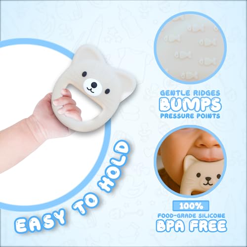 Image of Baby Teether, Safe Chew Toy for Infants, Soothing Relief for Teething Pain, Cute Animal Shape, Easy Grip for Tiny Hands (Beige Cat)