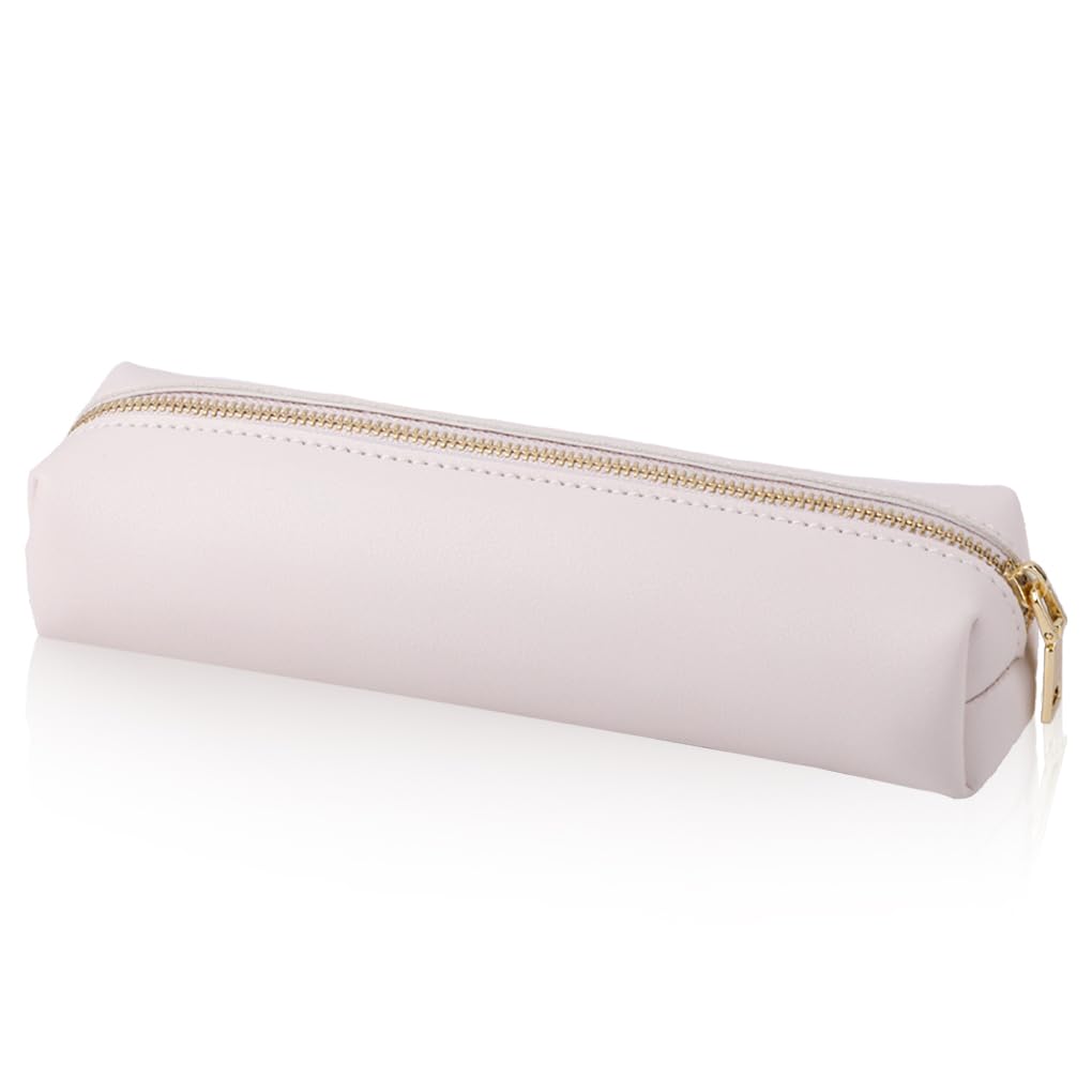 Oyachic White Pencil Case,Small Pencil Pouch, Long Leather Cute Aesthetic Makeup Pen Bag
